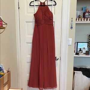 Women’s Terracotta Halter Evening Dress
